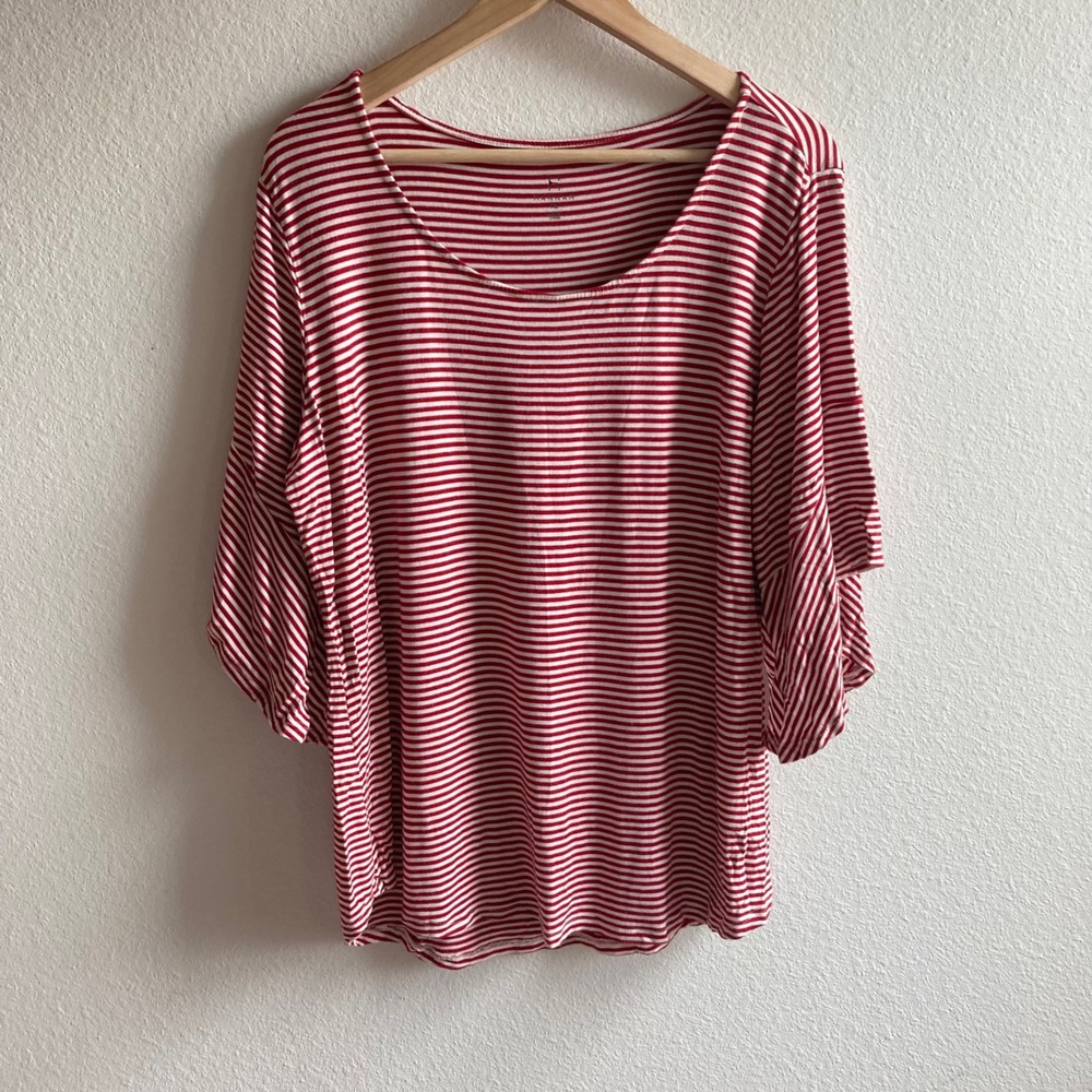 Hannah Top Womens XL Red White Striped Bell Sleeve Scoop Neck Shortcake Preppy